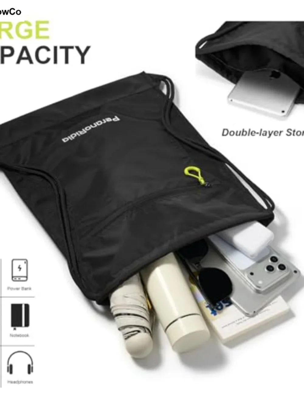 Drawstring Backpack Lightweight Gym Sackpack Water Repellent Mesh Pocket